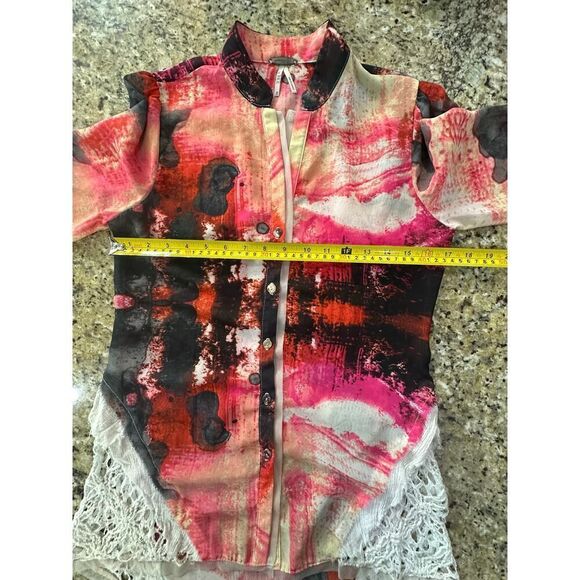 Gimmicks by BKE Art Deco Watercolor Chiffon Lace Tunic Women’s Size Small - Picture 14 of 16